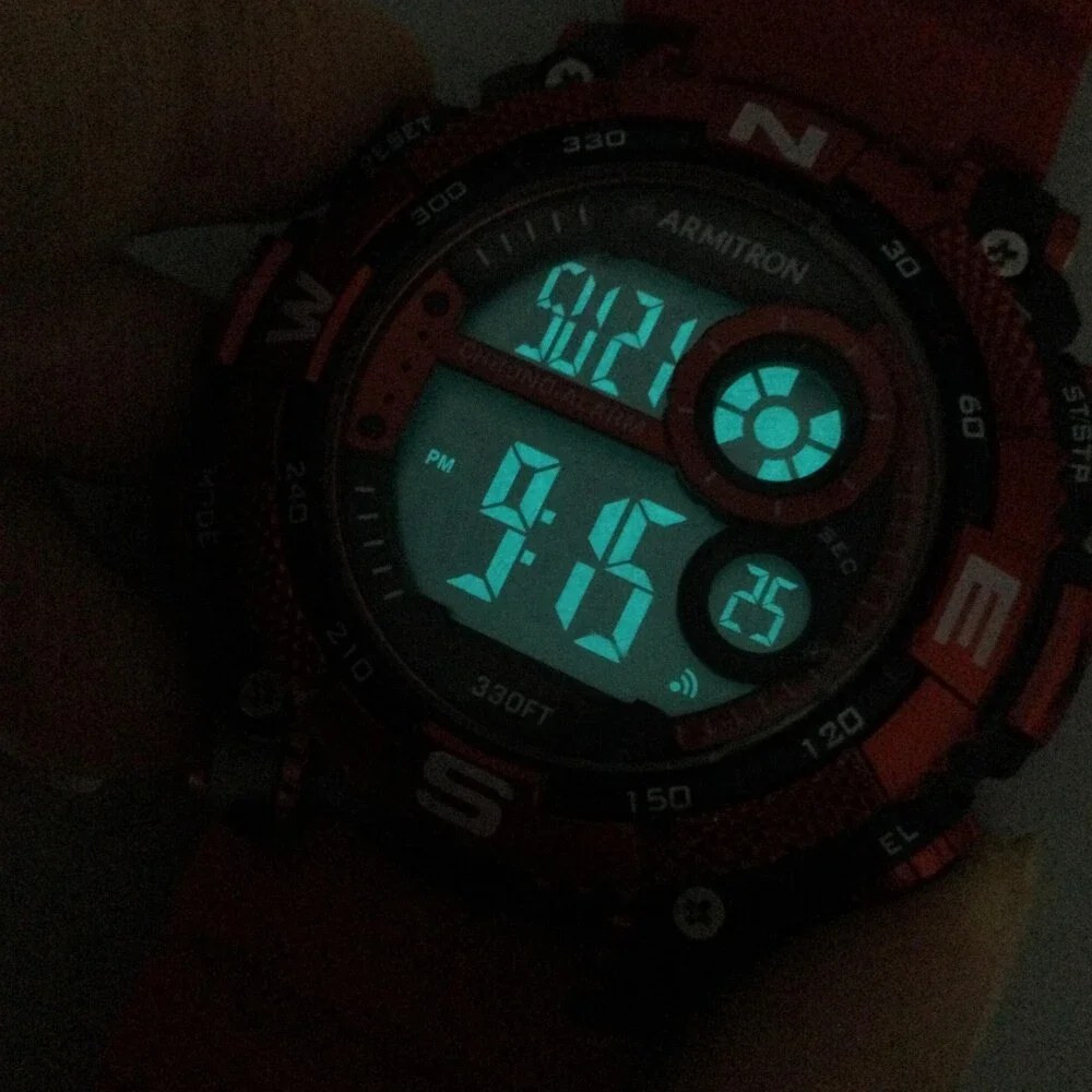 Armitron Pro Sport Mens Watch 53mm Gray Digital Backlight Red Resin Alarm 100M